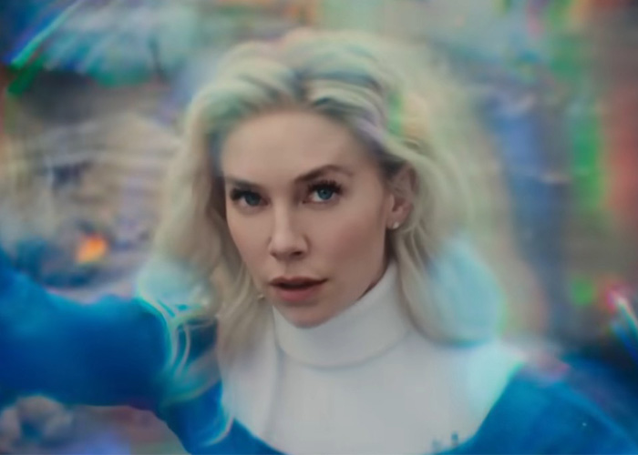 Vanessa Kirby surrounded by blue effects, representing Hollywood's plastic surgery obsession.