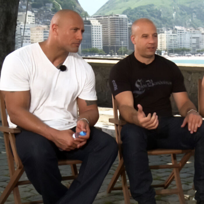 Hollywood bromance between Dwayne The Rock Johnson and Vin Diesel.