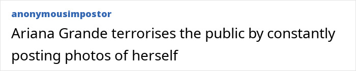 Screenshot of a comment discussing Ariana Grande's photos and public worry about her appearance.