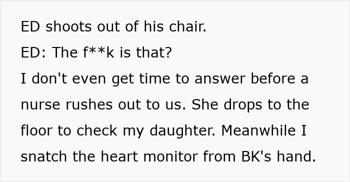 Text detailing how a nurse checks the daughter after the heart monitor theft by the entitled kid. Text detailing how a nurse checks the daughter after the heart monitor theft by the entitled kid.