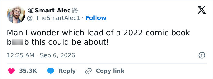 A social media post about a 2022 comic book lead, referencing method acting and appalling co-star behavior. A social media post about a 2022 comic book lead, referencing method acting and appalling co-star behavior.