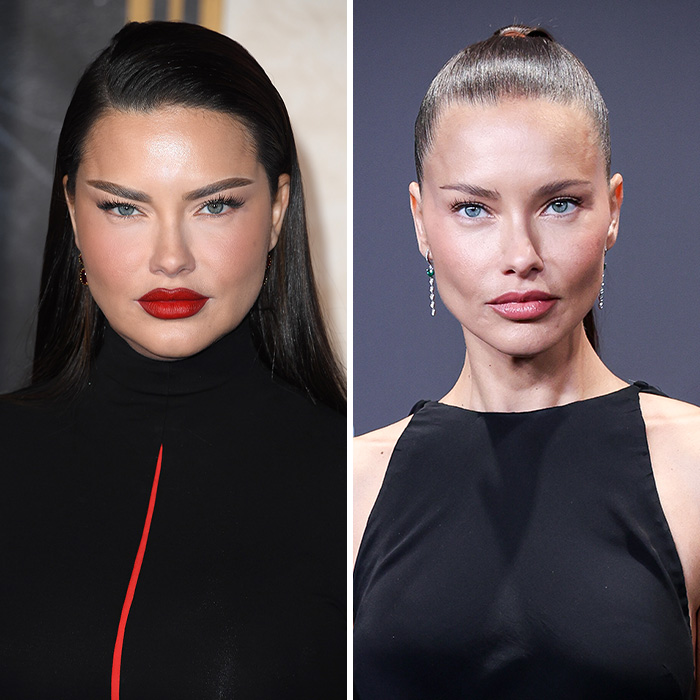 Side-by-side comparison of supermodel's viral transformation before and after her appearance changes