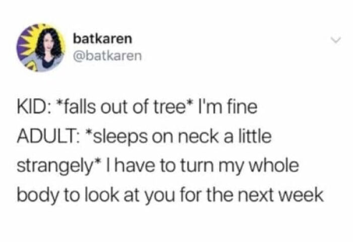 A hilariously relatable meme for adults about an adult sleeping on their neck strangely, emphasizing not knowing what to do.