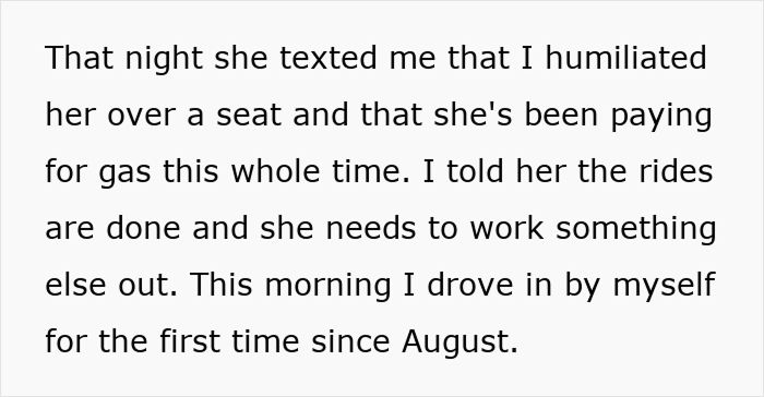Employee Gives Coworker A Ride To Work, Finds Out She’s Been Offering Seats In Their Car To Other People Employee Gives Coworker A Ride To Work, Finds Out She’s Been Offering Seats In Their Car To Other People