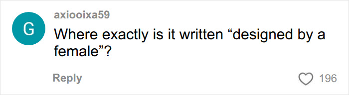 A comment from axiooixa59 questioning where it is written that gadgets were designed by women. A comment from axiooixa59 questioning where it is written that gadgets were designed by women.