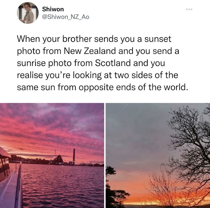 Uplifting posts: A tweet showcasing two photos of the same sun from opposite ends of the world.