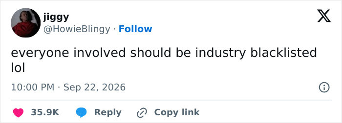 A Tweet criticizing the Lizzie Borden Series for a controversial scene, calling for a blacklist A Tweet criticizing the Lizzie Borden Series for a controversial scene, calling for a blacklist