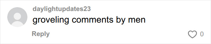 A comment noting groveling remarks from men, reflecting on the attractive woman going viral in football stands.