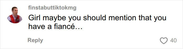 A comment advising the attractive woman to mention her fianc&eacute;, related to her going viral in football stands.