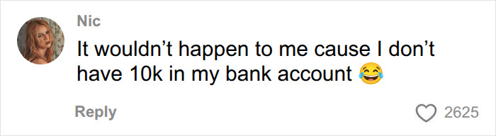 Social media comment about not having 10k in bank account Social media comment about not having 10k in bank account