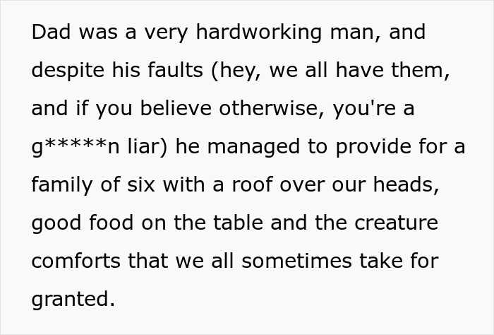 Text snippet describing the hardworking father, emphasizing the source of the family inheritance. Text snippet describing the hardworking father, emphasizing the source of the family inheritance.