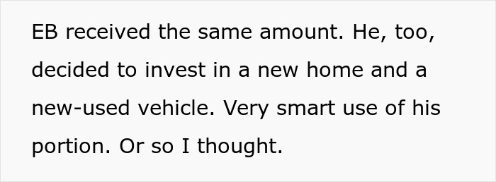 Text about a sibling who initially seemed to invest their inheritance wisely. Text about a sibling who initially seemed to invest their inheritance wisely.