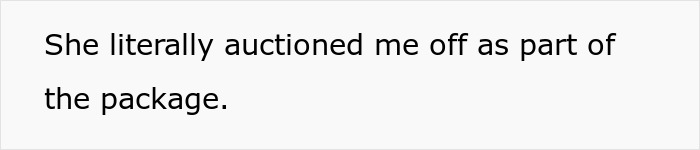Text stating she literally auctioned me off as part of the babysitting package