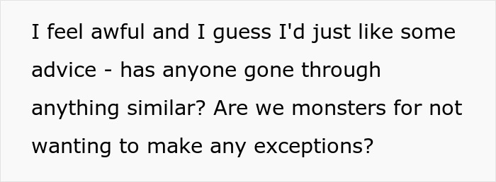 Text about in-laws demanding special exceptions for child-free celebration and resorting to threats.