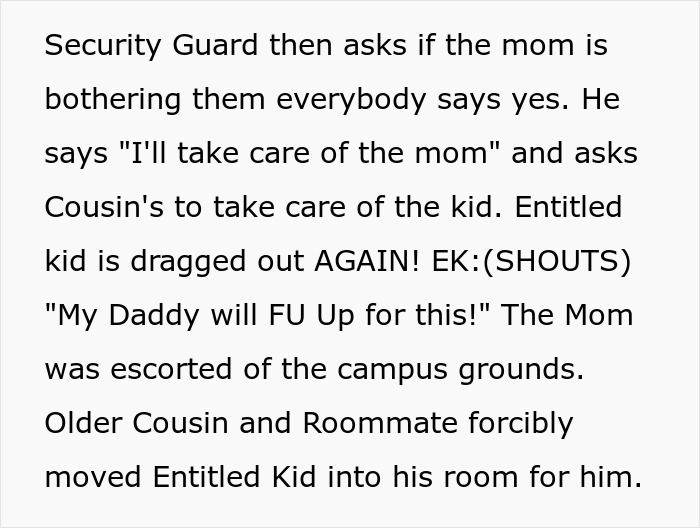 Security guard escorts mom off campus after roommates exclude son from trip to New York