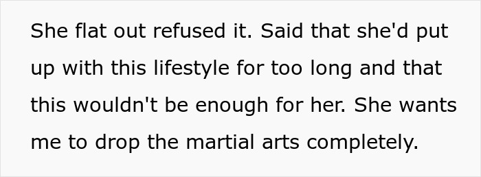Fiancé demands quitting martial arts Fiancé demands quitting martial arts