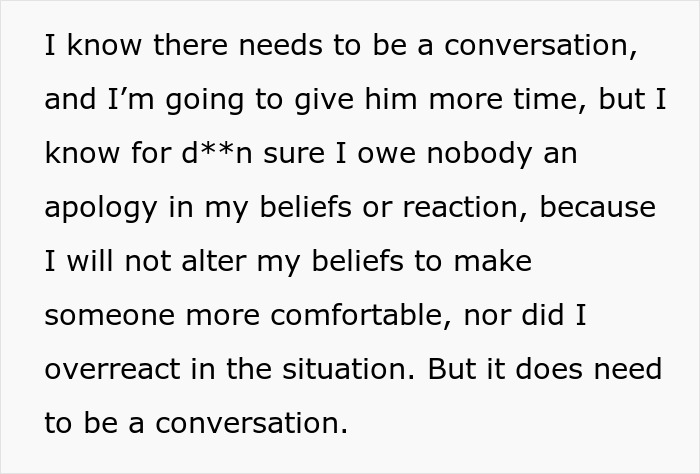 A social media text post discussing personal beliefs and arguing about vaccines. A social media text post discussing personal beliefs and arguing about vaccines.