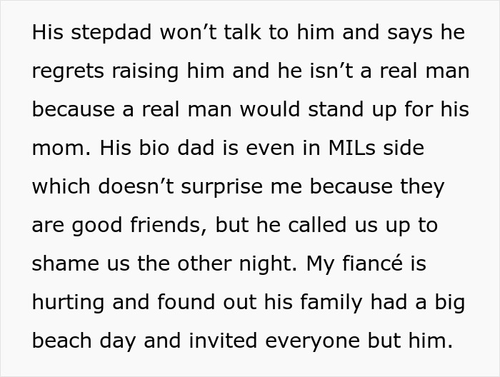 The groom's family shames him for not taking his MIL's side in the wedding dress conflict, impacting the groom. The groom's family shames him for not taking his MIL's side in the wedding dress conflict, impacting the groom.