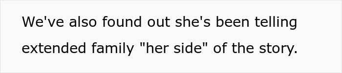 A screenshot of text discussing how a MIL keeps telling her side of the story to the extended family. A screenshot of text discussing how a MIL keeps telling her side of the story to the extended family.