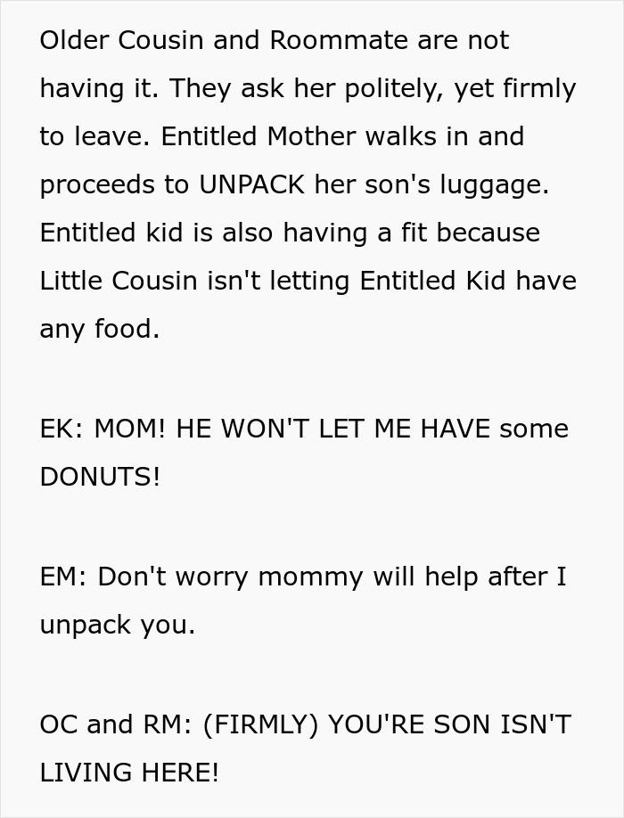 Older cousin and roommate confront entitled mother about son's living situation