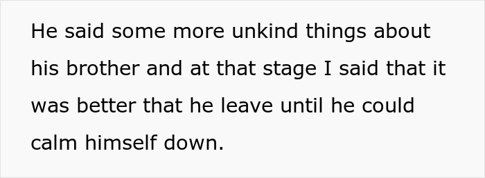 Text snippet describing the brother's unkind words and a request for him to leave to calm down, related to inheritance. Text snippet describing the brother's unkind words and a request for him to leave to calm down, related to inheritance.
