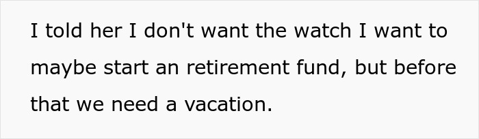 Text explaining husband's reaction to wife hiding money and his idea for retirement fund and vacation. Text explaining husband's reaction to wife hiding money and his idea for retirement fund and vacation.