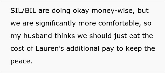 Text about a husband suggesting to cover the additional nanny pay for vacation peace due to financial comfort. Text about a husband suggesting to cover the additional nanny pay for vacation peace due to financial comfort.