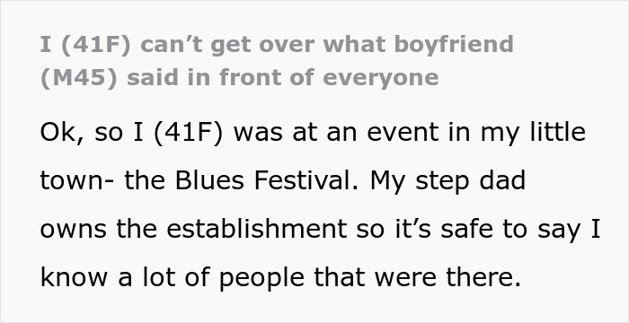 Screenshot of text about a girlfriend hurt by what her boyfriend said.