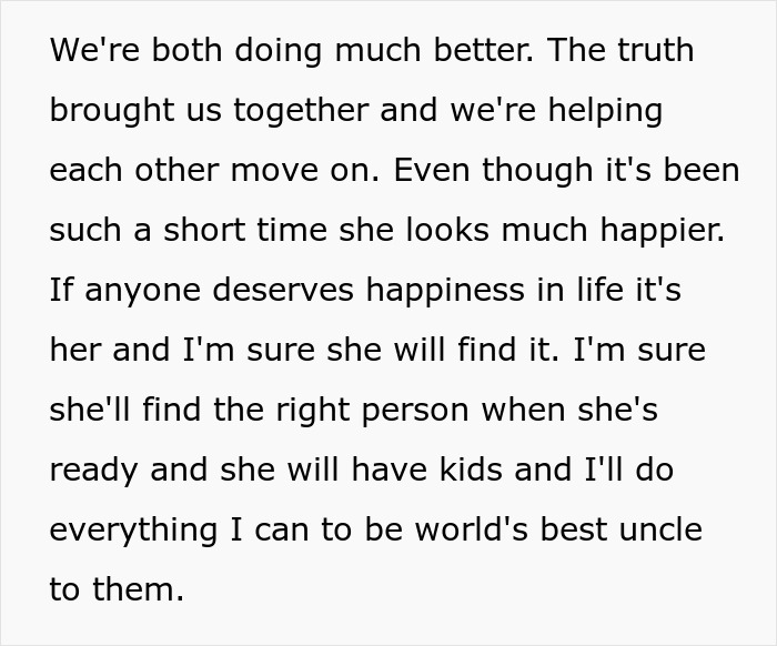 A screenshot of text about a sister and brother moving on and finding happiness again A screenshot of text about a sister and brother moving on and finding happiness again
