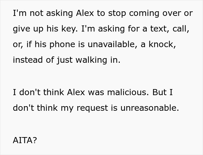 Wife's request for her husband's son to text or call before entering, addressing the husband refusing to listen. Wife's request for her husband's son to text or call before entering, addressing the husband refusing to listen.