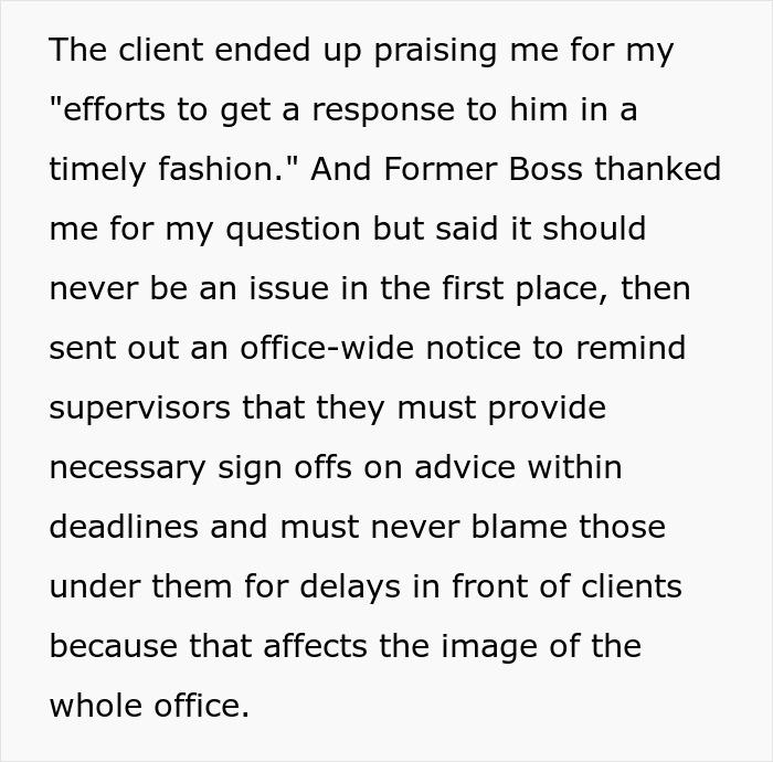 Text where the client praises the employee, making supervisors look even worse, for timely response efforts. Text where the client praises the employee, making supervisors look even worse, for timely response efforts.