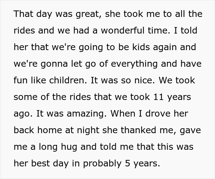 A screenshot of text about a sister taking her brother to amusement park rides for a wonderful day A screenshot of text about a sister taking her brother to amusement park rides for a wonderful day