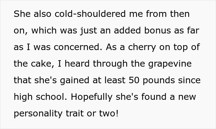 Screenshot of text concluding the story of a teen's revenge and its aftermath. Screenshot of text concluding the story of a teen's revenge and its aftermath.