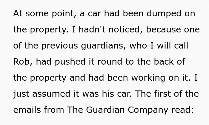 Text about a landlord refusing to return a deposit over a car dumped on the property, creating a dispute. Text about a landlord refusing to return a deposit over a car dumped on the property, creating a dispute.