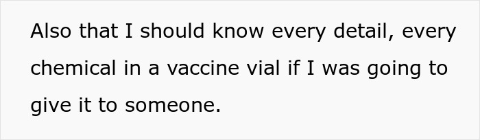 Text post highlighting a boyfriend's claim that a nurse GF should know every chemical inside vaccines. Text post highlighting a boyfriend's claim that a nurse GF should know every chemical inside vaccines.
