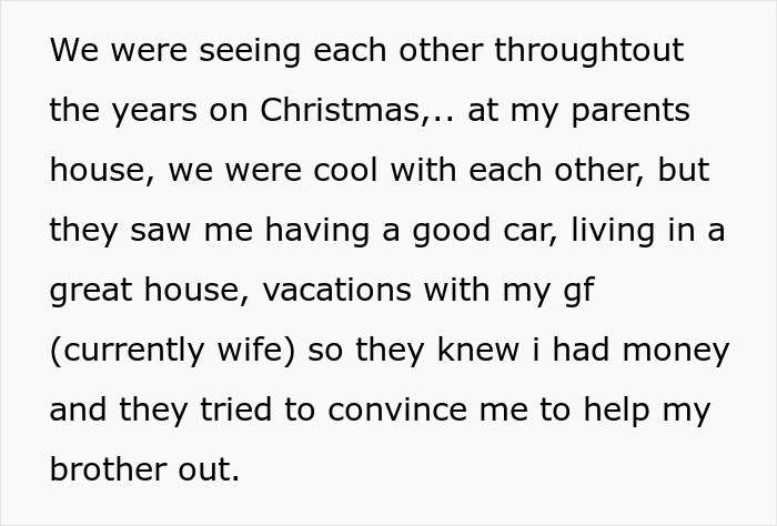 Text snippet explaining family pressure to help a brother with kids and money Text snippet explaining family pressure to help a brother with kids and money