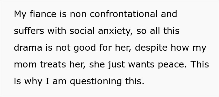 Text about fiancé's social anxiety and desire for peace amid family drama Text about fiancé's social anxiety and desire for peace amid family drama