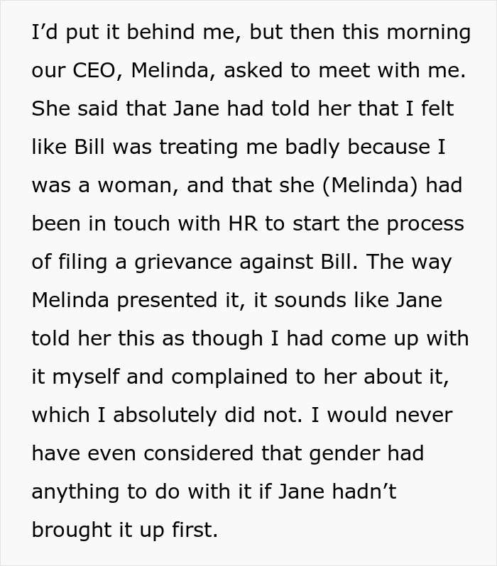 A message explaining how a mentor suggested a boss was gender-biased leading to a filed complaint A message explaining how a mentor suggested a boss was gender-biased leading to a filed complaint