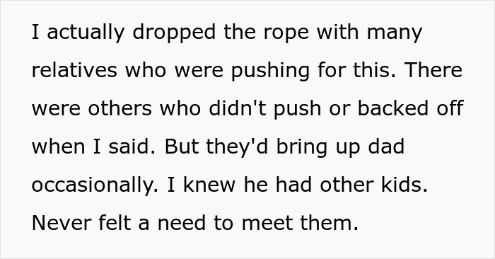 Screenshot of a Reddit post where the man dropped contact with relatives pushing him to save his half-siblings.