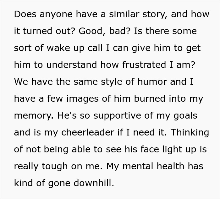 A text screenshot about a woman seeking a wake up call for her jobless BF who needs financial advice