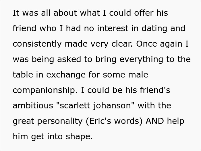 Text about the model friend's refusal to be a weight-loss coach and GF, not having it. Text about the model friend's refusal to be a weight-loss coach and GF, not having it.