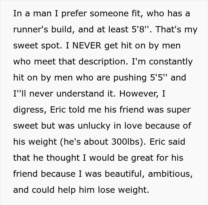 Woman sharing friend's misguided idea for her to be a weight-loss coach and GF, not having it. Woman sharing friend's misguided idea for her to be a weight-loss coach and GF, not having it.