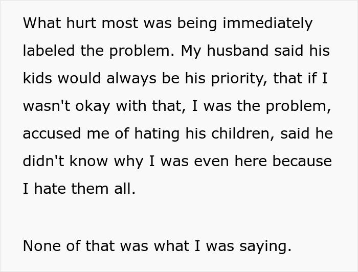 Husband refuses to listen to wife, labels her the problem and accuses her of hating his son. Husband refuses to listen to wife, labels her the problem and accuses her of hating his son.