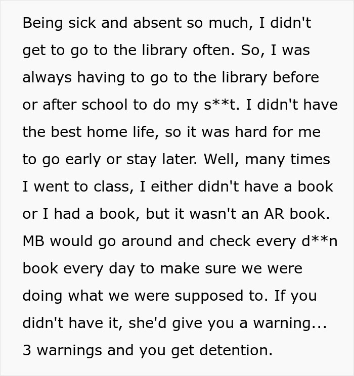 Student finds a perfect way to drive her teacher crazy by going to the library for an AR book. Student finds a perfect way to drive her teacher crazy by going to the library for an AR book.