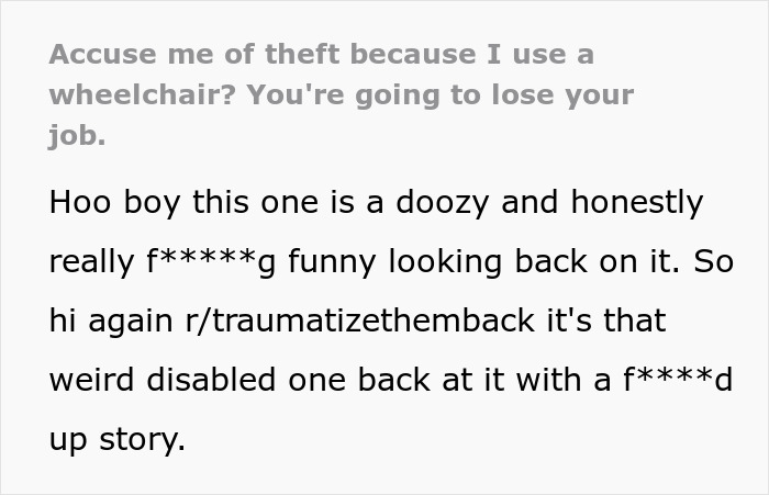 Screenshot of text discussing a wheelchair-bound teen accused of stealing while advocating for accessibility. Screenshot of text discussing a wheelchair-bound teen accused of stealing while advocating for accessibility.