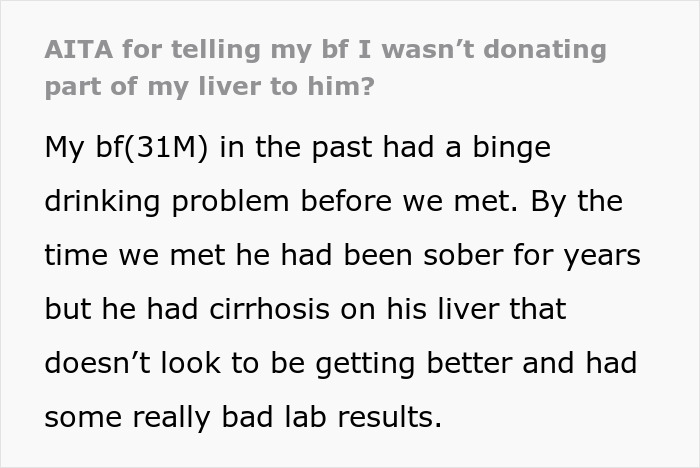 Guy Expects GF Of 8 Months To Donate Part Of Her Liver, Jokes He'll Marry Her Just To Get The Organ Guy Expects GF Of 8 Months To Donate Part Of Her Liver, Jokes He'll Marry Her Just To Get The Organ