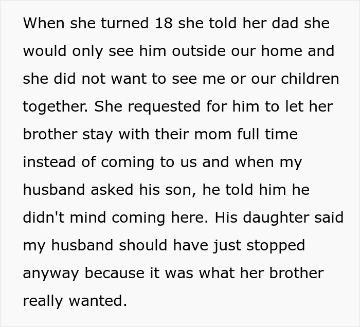 Black text explaining a stepdaughter turning 18 and refusing to visit her stepmom's home.