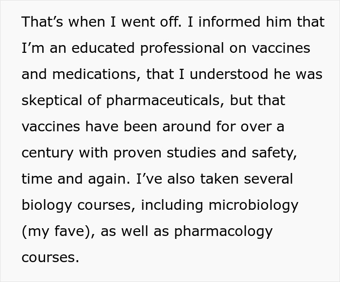 Black text on white background explaining a nurse's education and her argument for vaccines. Black text on white background explaining a nurse's education and her argument for vaccines.