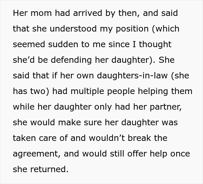 A text image showing family reactions after a MIL decides to stay with her daughter and twin newborns abroad. A text image showing family reactions after a MIL decides to stay with her daughter and twin newborns abroad.