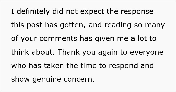 A screenshot of text where a wife separated finances, expressing gratitude for support regarding husband's spending.